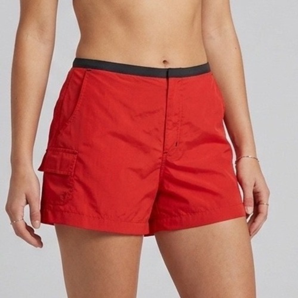 Vtg 90s Y2K No Boundaries Utility Nylon Board Shorts Jr Md Red Summer Swim Cargo